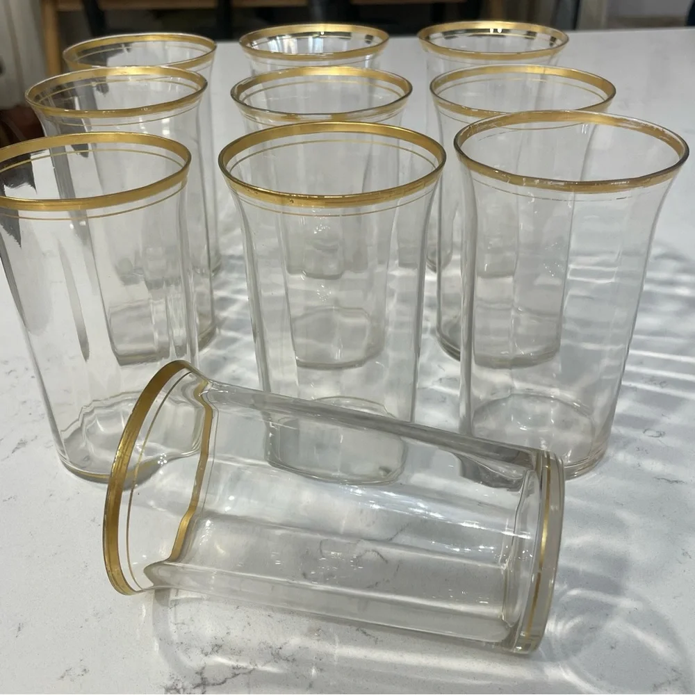 10/ Vintage Gold 3x Rim Optic Paneled MCM Juice Tumblers 4”
